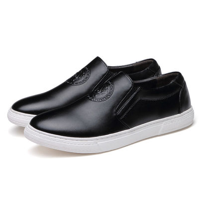 OEM ODM Hommes Slip Sur les chaussures de sport en cuir Noir / Brun Avec la semelle blanche