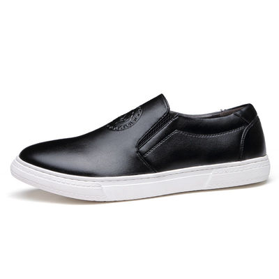OEM ODM Hommes Slip Sur les chaussures de sport en cuir Noir / Brun Avec la semelle blanche