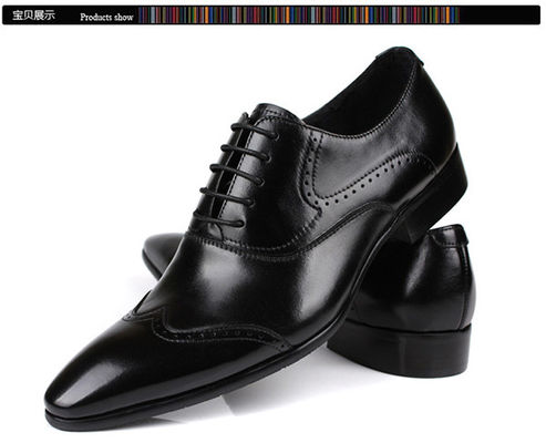Chaussures de bureau en cuir noir imperméable à l' eau, orteil pointu Homme chaussures en cuir faites à la main