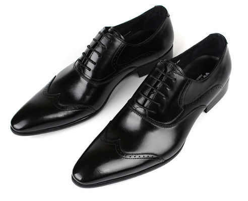 Chaussures de bureau en cuir noir imperméable à l' eau, orteil pointu Homme chaussures en cuir faites à la main