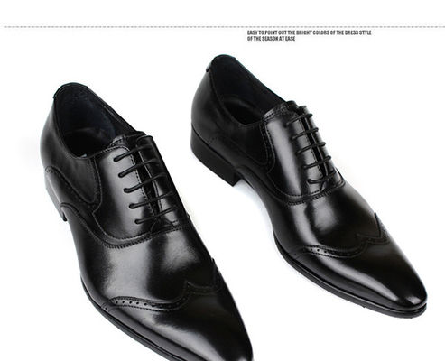 Chaussures de bureau en cuir noir imperméable à l' eau, orteil pointu Homme chaussures en cuir faites à la main