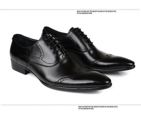 Chaussures de bureau en cuir noir imperméable à l' eau, orteil pointu Homme chaussures en cuir faites à la main