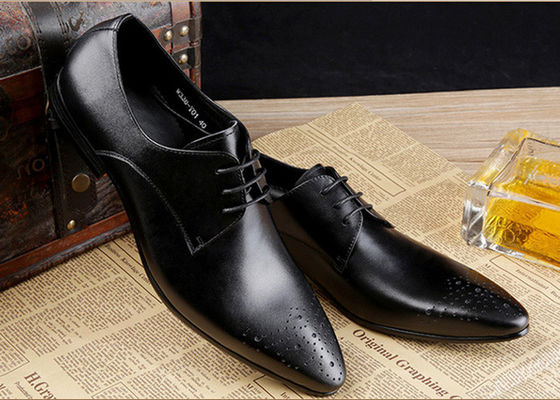 Vêtements de mariée pour hommes en cuir authentique Chaussures officielles de travail avec couture noire