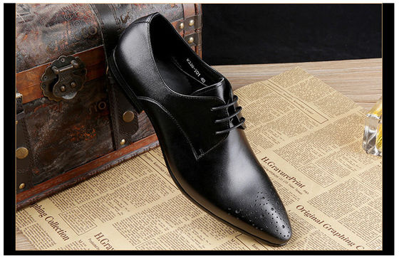 Vêtements de mariée pour hommes en cuir authentique Chaussures officielles de travail avec couture noire