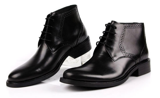 Boots à chevilles pour hommes en cuir à grain entier à orteils ronds en noir et marron