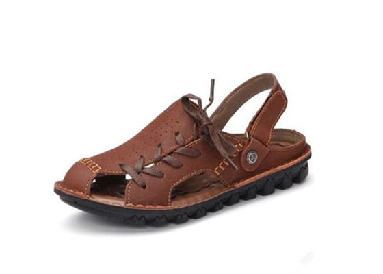Sandales en cuir confortables faits à la main en été Sandales plates en marron