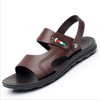 Sandals en cuir faits à la main pour hommes OEM / ODM Sandals en cuir brun plat