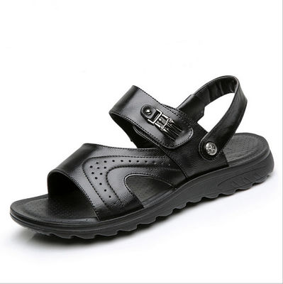 Sandales en cuir faits à la main pour hommes Sandales de plage noires avec dessus en cuir
