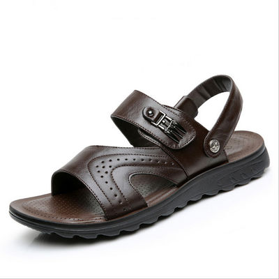 Sandales en cuir faits à la main pour hommes Sandales de plage noires avec dessus en cuir