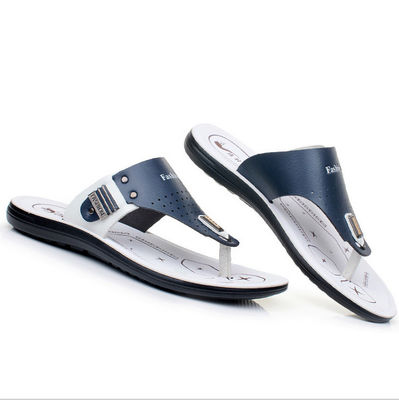Souliers en cuir pour hommes en plein air, faits à la main, pieds ronds, chaussons de plage