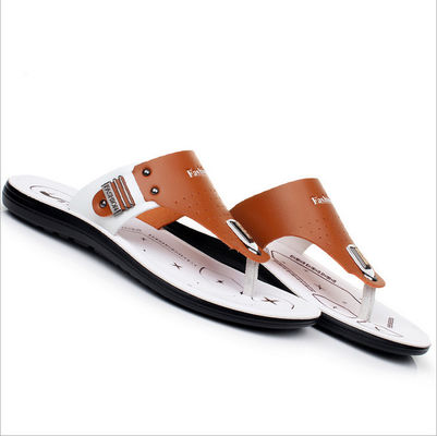 Souliers en cuir pour hommes en plein air, faits à la main, pieds ronds, chaussons de plage