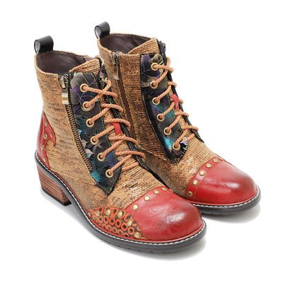 Bottes en cuir brunes pour femmes à talons bas Bottes à talons hauts pour femmes