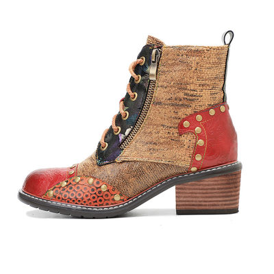 Bottes en cuir brunes pour femmes à talons bas Bottes à talons hauts pour femmes