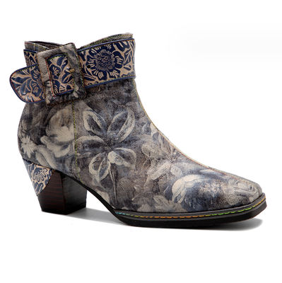 Bottes de cow-girl en cuir authentique en fleurs Bottes d' orteil carrées pour femmes