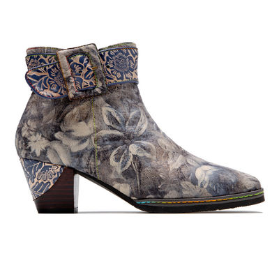 Bottes de cow-girl en cuir authentique en fleurs Bottes d' orteil carrées pour femmes