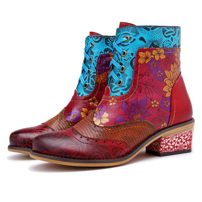 Des bottes de cow-girl en cuir authentique, des bottes de cheville en cuir pour femme, taille grande.