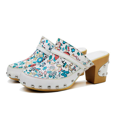 Couleurs Bohème Mules Plateforme Bloc Talon sandales en cuir Clogs Chaussures