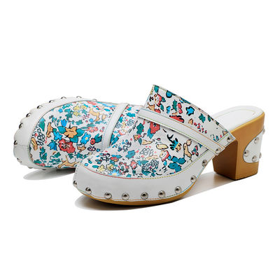 Couleurs Bohème Mules Plateforme Bloc Talon sandales en cuir Clogs Chaussures