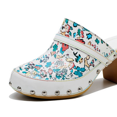 Couleurs Bohème Mules Plateforme Bloc Talon sandales en cuir Clogs Chaussures