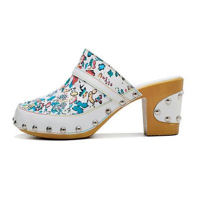 Couleurs Bohème Mules Plateforme Bloc Talon sandales en cuir Clogs Chaussures