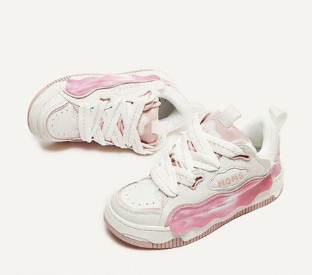 Chaussures de sport en cuir femmes en lacets chaussures décontractées à semelle épaisse chaussures décontractées