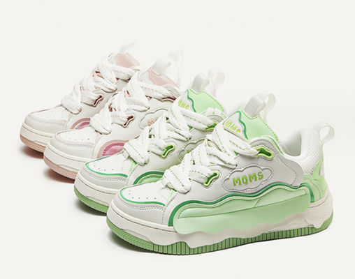 Chaussures de sport en cuir femmes en lacets chaussures décontractées à semelle épaisse chaussures décontractées