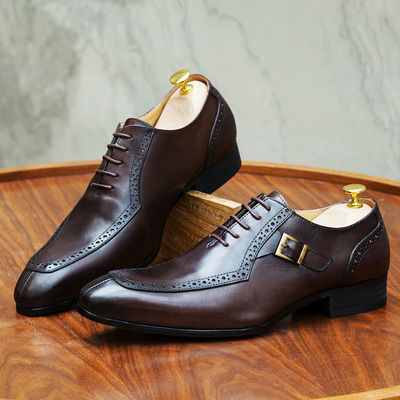 Embossing Patent en cuir pour hommes en tenue de soirée en chaussures brunes approuvées par ODM