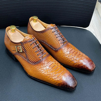 Chaussures en cuir pour hommes à talons bas chaussures pour hommes à orteils pointus chaussures avec faux motif de serpent