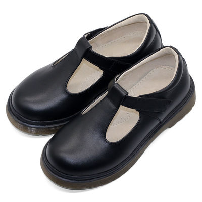 Chaussures d'école en cuir noir personnalisées avec talon plat / semelle en caoutchouc