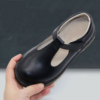 Chaussures d'école en cuir noir personnalisées avec talon plat / semelle en caoutchouc