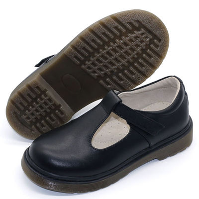 Chaussures d'école en cuir noir personnalisées avec talon plat / semelle en caoutchouc