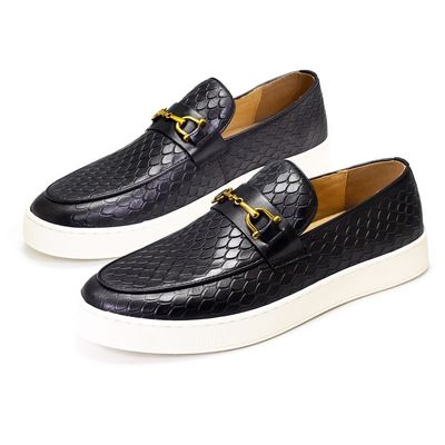 Toutes les saisons Hommes Slip On Sneakers En cuir authentique Chaussures de bateau plat Pour le loisir