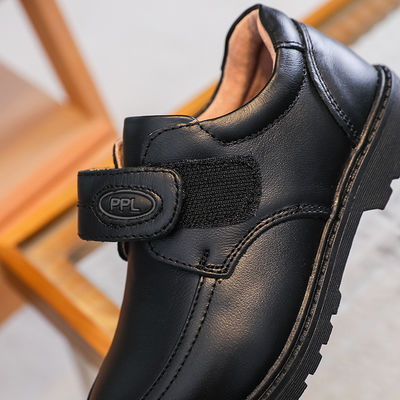 26-45 Chaussures d'école en cuir noir à talons plats et lacets faits