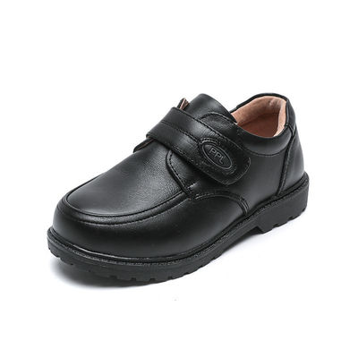 26-45 Chaussures d'école en cuir noir à talons plats et lacets faits