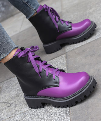 Soule en caoutchouc bottes en cuir pour femmes Noir Bottes de style militaire pour les normes
