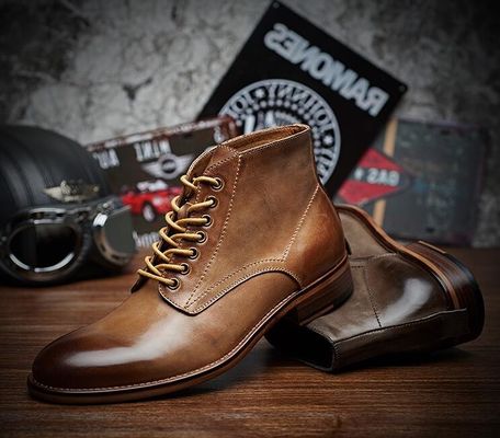 Chaussures en cuir pour hommes d'automne-hiver chaussures en cuir haut chaussures en coton - rembourrée de peluche