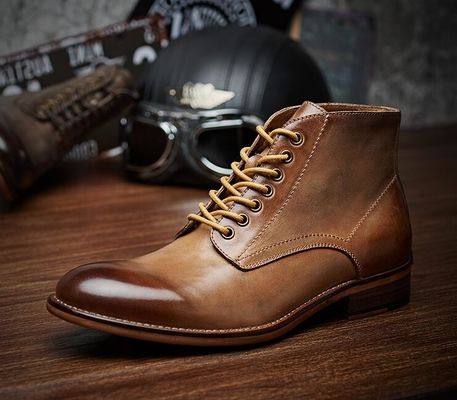 Chaussures en cuir pour hommes d'automne-hiver chaussures en cuir haut chaussures en coton - rembourrée de peluche