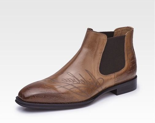 Bottes à talons rondes en cuir pour hommes avec fermeture éclair