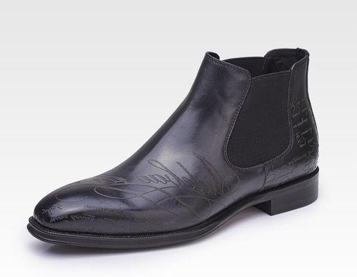 Bottes à talons rondes en cuir pour hommes avec fermeture éclair
