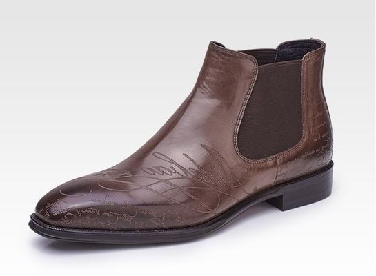 Bottes à talons rondes en cuir pour hommes avec fermeture éclair