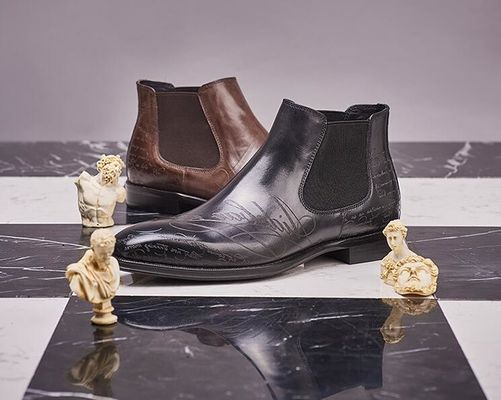 Bottes à talons rondes en cuir pour hommes avec fermeture éclair