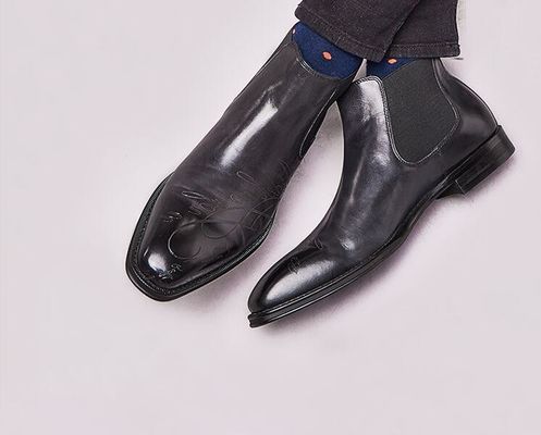 Bottes à talons rondes en cuir pour hommes avec fermeture éclair