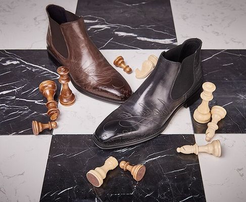 Bottes à talons rondes en cuir pour hommes avec fermeture éclair