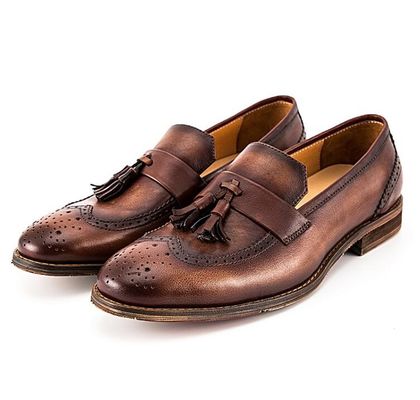 Printemps / automne Hommes en cuir tissé en marron, chaussures pour les fêtes