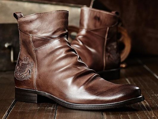 Chaussures à talons rondes pour hommes chaussures à cheville en cuir véritable chaussures d'ascenseur pour hommes