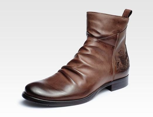 Chaussures à talons rondes pour hommes chaussures à cheville en cuir véritable chaussures d'ascenseur pour hommes