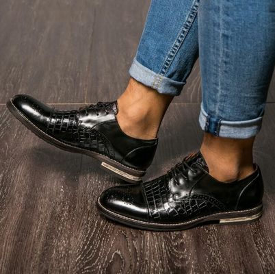 Chaussures en peau de crocodile pour hommes, boutons d'aile de brogue chaussures d'homme en cuir exotiques