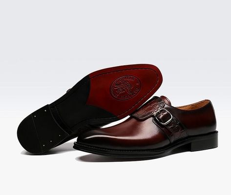 Chaussures à bretelles de luxe pour hommes / chaussures en cuir authentique pur style italien