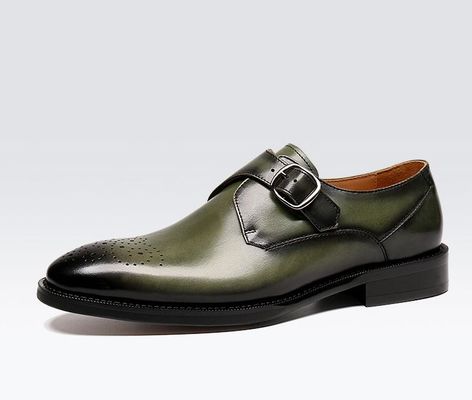 Chaussures en cuir d'Oxford pour homme à boucle de robe chaussures de mariée noire / verte