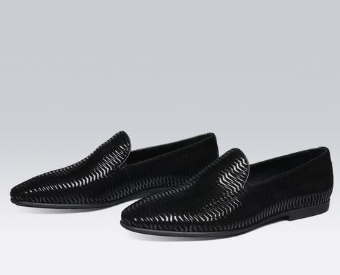 Chaussettes en cuir italien brun pour hommes Chaussettes en cuir tissé avec motif ondulé